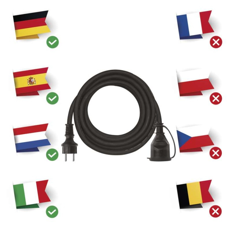 Extension Cord 5 m / 1 socket / black / rubber-neoprene / 250 V / 1.5 mm2 [3]