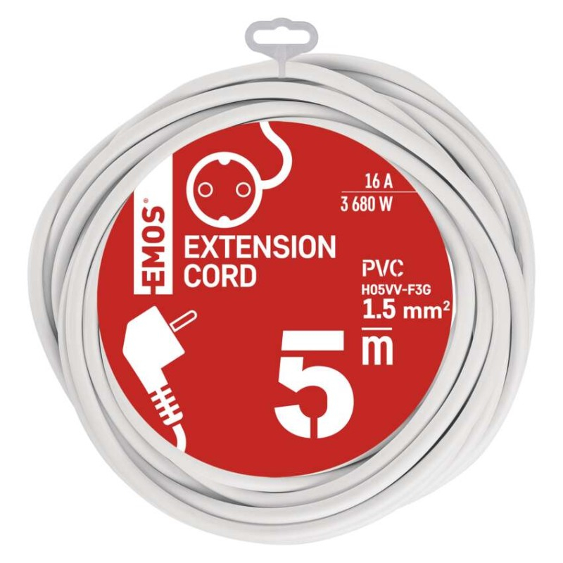 Extension Cord 5 m / 1 sockets / white / PVC / 1,5 mm2 [3]