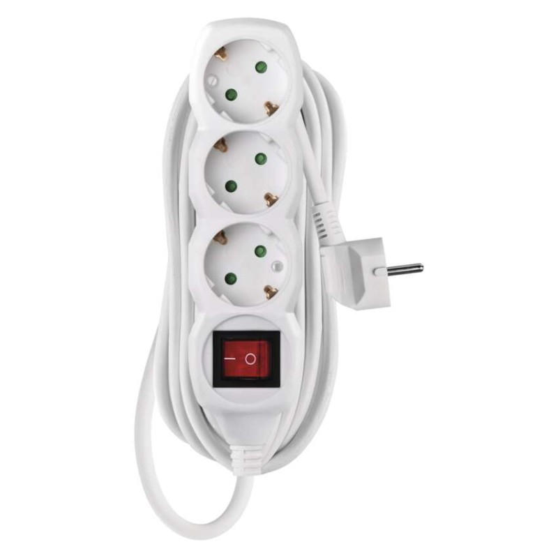 Extension Cord 5 m / 3 sockets / switch / white / PVC / 1.5 mm2 [2]