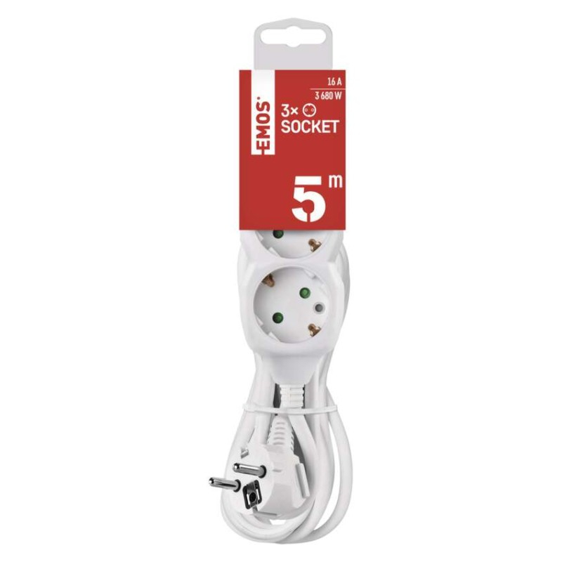 Extension Cord 5 m / 3 sockets / white / PVC / 1.5 mm2 [3]