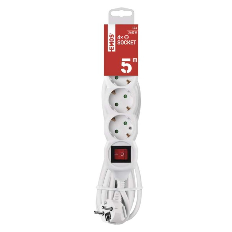 Extension Cord 5 m / 4 sockets / switch / white / PVC / 1.5 mm2 [3]