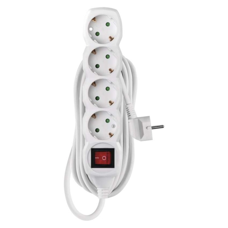Extension Cord 5 m / 4 sockets / switch / white / PVC / 1.5 mm2 [2]