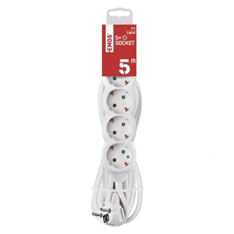 Extension Cord 5 m / 5 sockets / white / PVC / 1.5 mm2 [3]