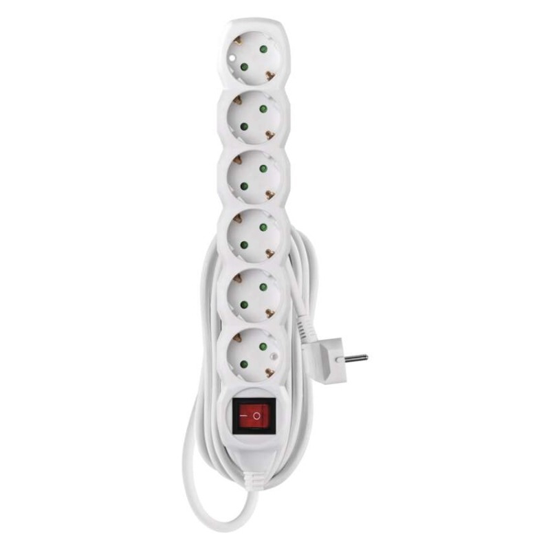 Extension Cord 5 m / 6 sockets / switch / white / PVC / 1.5 mm2 [2]