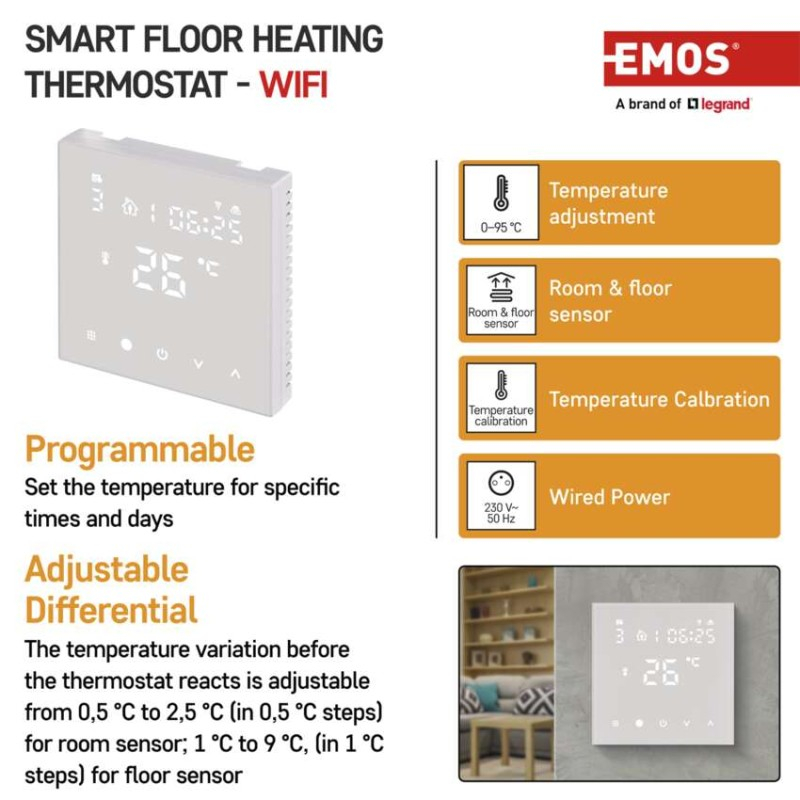 Floor programmable wired WiFi GoSmart thermostat P56201UF [3]