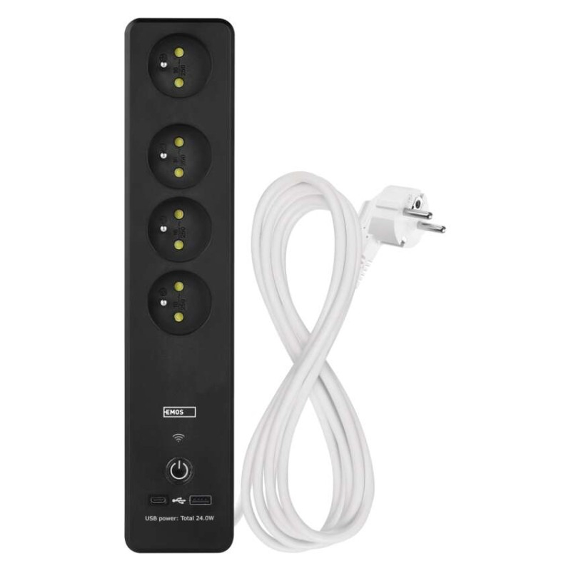 GoSmart extension cord 2 m / 4 sockets / switch / with USB / white-black / PVC / 1.5 mm2 [3]