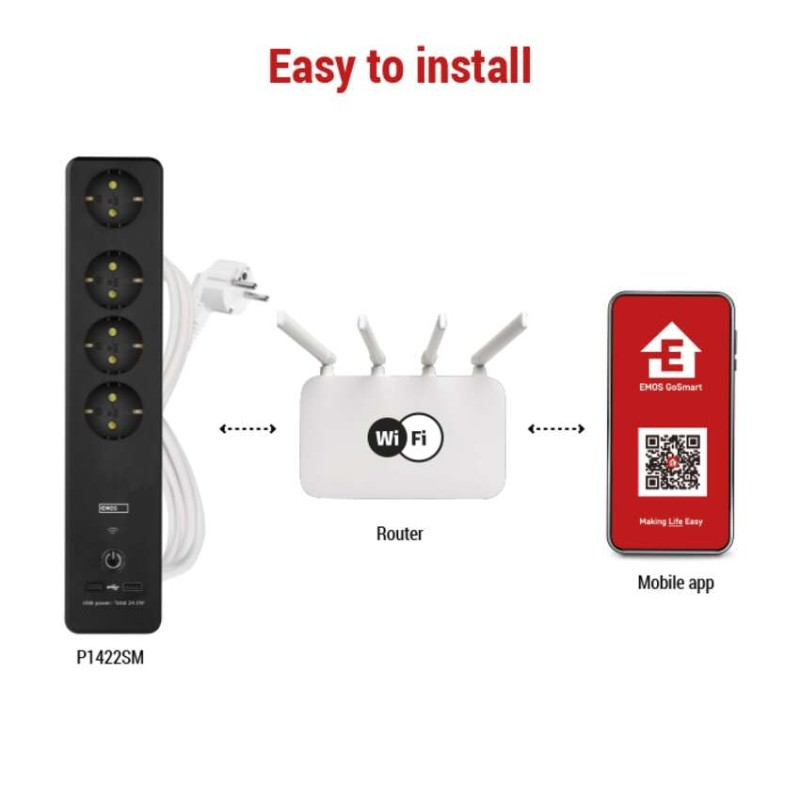 GoSmart extension cord 2 m / 4 sockets / switch / with USB / white-black / PVC / 1.5 mm2 [3]