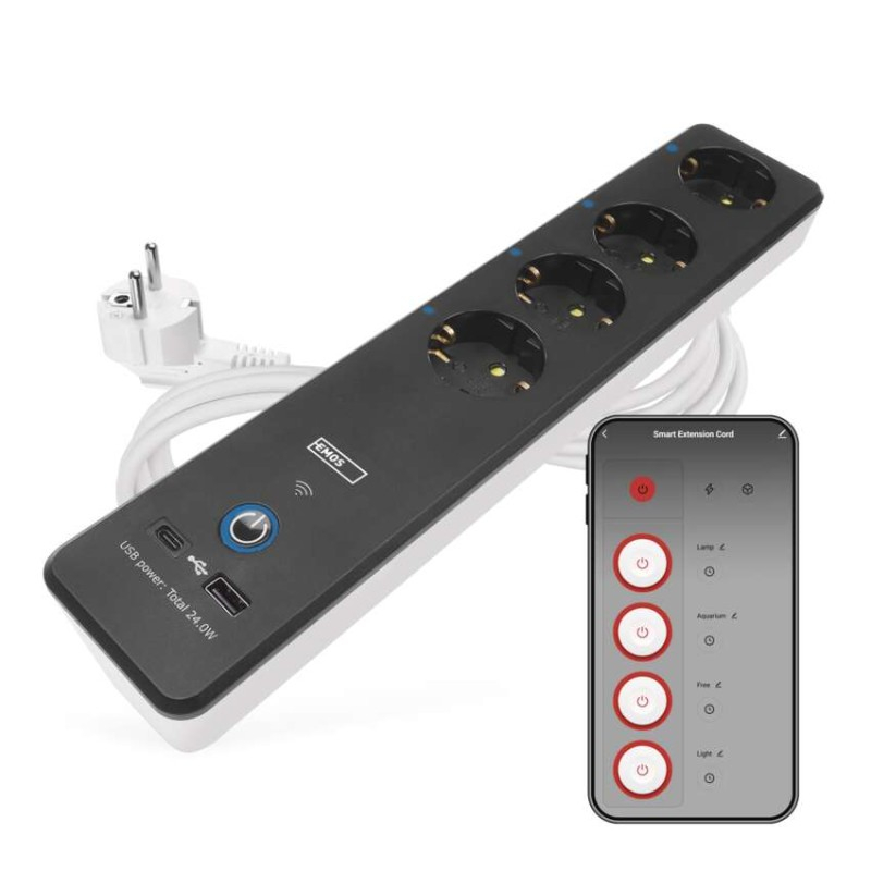 GoSmart extension cord 2 m / 4 sockets / switch / with USB / white-black / PVC / 1.5 mm2 [1]