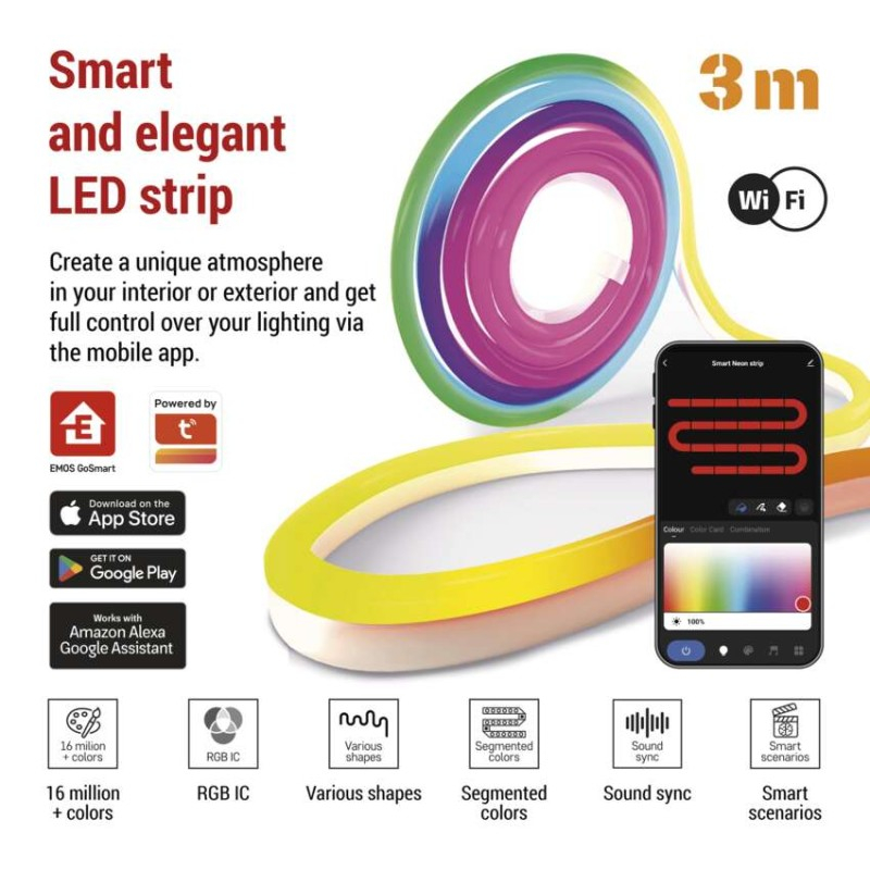GoSmart Flexible LED strip NEON white, 3 m, 23 W, RGBIC dimmable, WiFi [3]