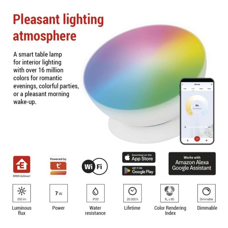 GoSmart LED Ambient Lamp, White, Warm White–Cool White/ RGB, WiFi [3]