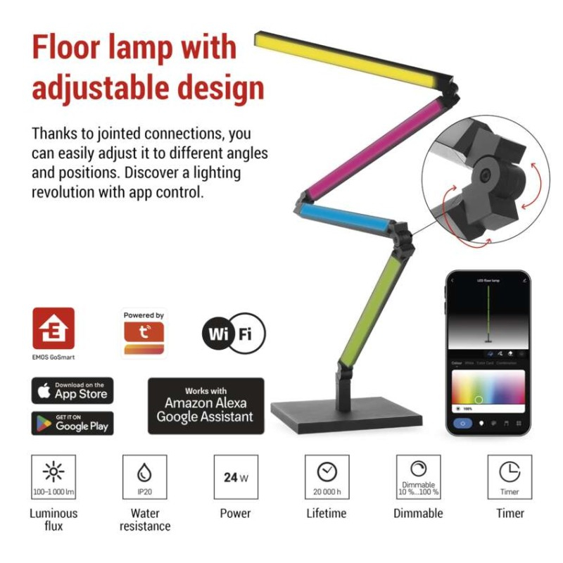 GoSmart LED Floor Lamp, Black, 175 cm, Warm White / RGBIC WiFi [3]