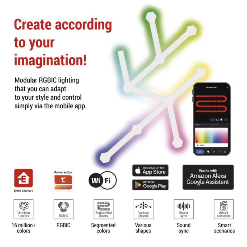 GoSmart LED luminaire Lines white, 9 parts, 34 W, RGBIC dimmable, WiFi [3]