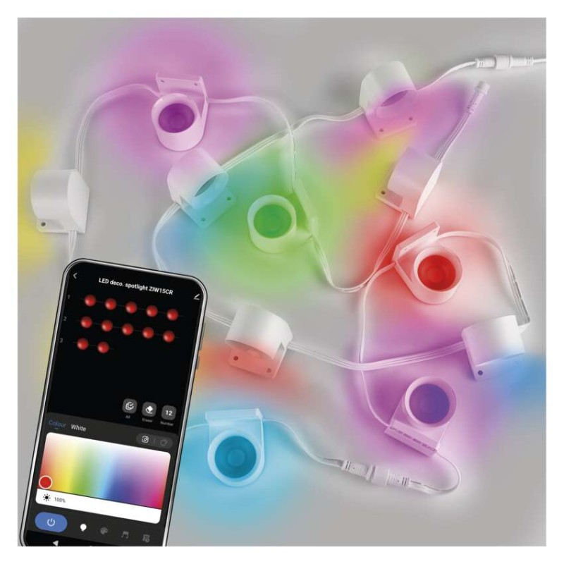 GoSmart LED spotlight - 255 cm chain, 12 parts, 7 W, RGBIC+CCT, dimmable, WiFi [1]