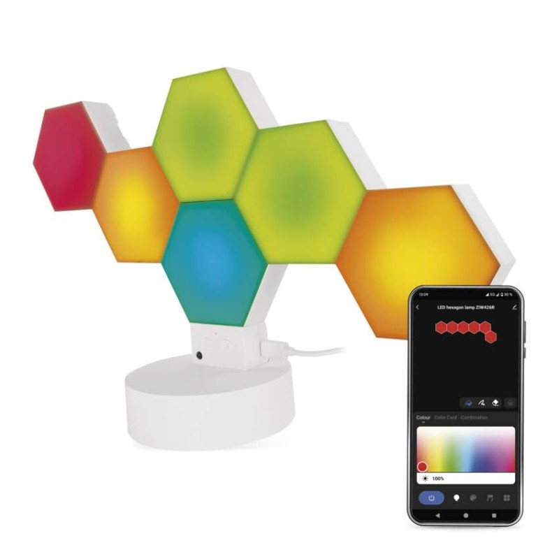 GoSmart LED table lamp Hexagon white, 6 parts, RGBIC dimmable, WiFi [1]