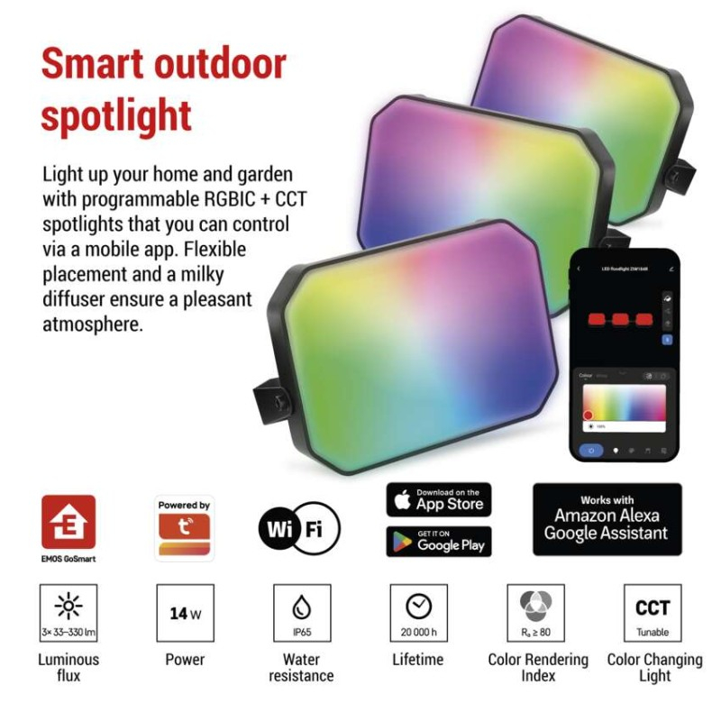 GoSmart outdoor LED spotlight, starter kit, 3 pieces, 14 W, RGBIC dimmable, WiFi [3]