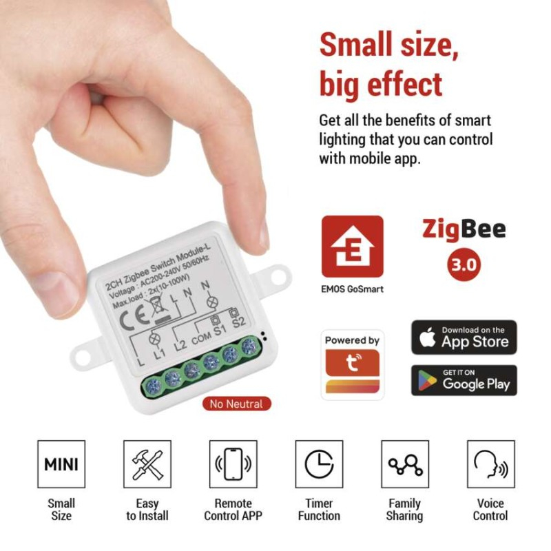 GoSmart switch module IP-2104SZ, ZigBee, 2-channel (does not require N wire) [3]