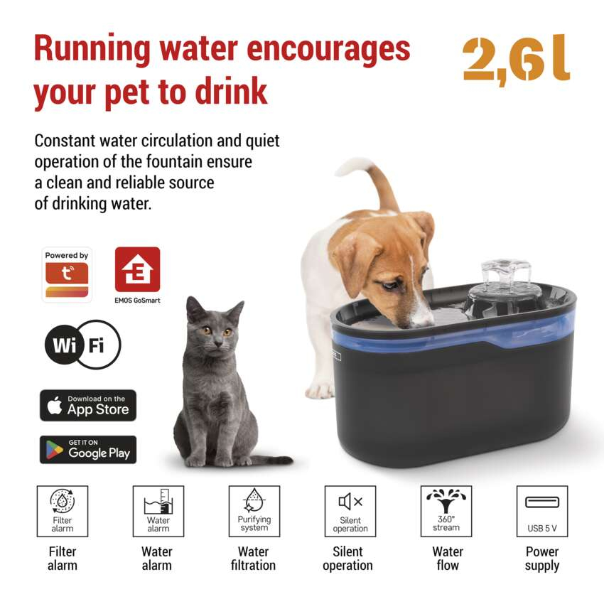 GOSMART WATER FOUNTAIN PET CARE, 2.6 L, GREY, WI-FI [4]