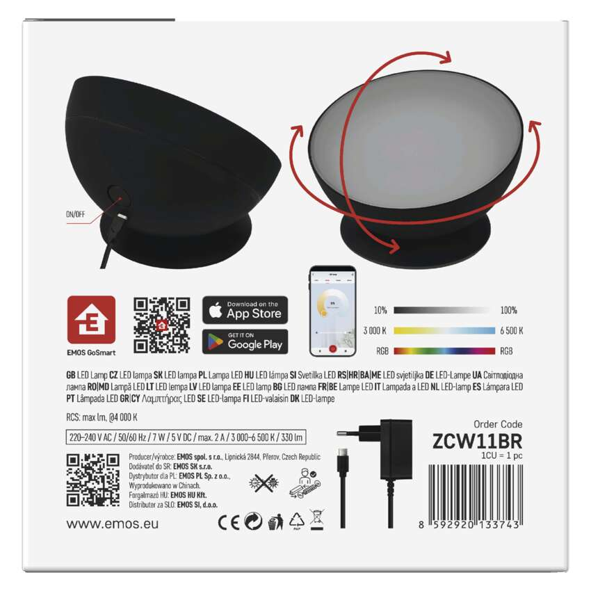 LAMPA AMBIENTALA LED GOSMART, ALB CALD/ALB RECE/RGB, WI-FI,NEGRU [12]