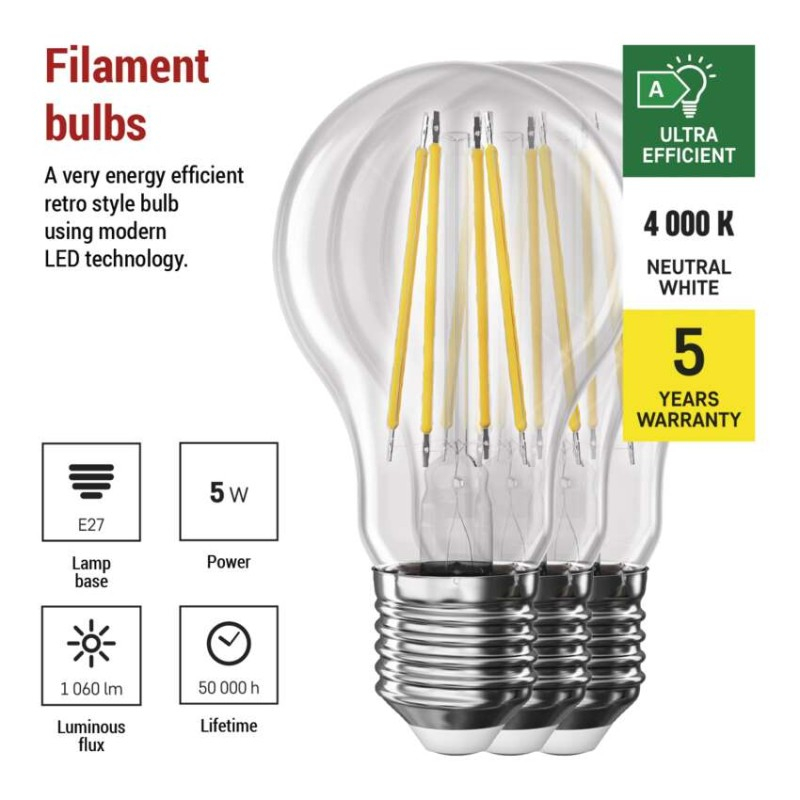 LED Bulb Filament A CLASS A60 / E27 / 5 W (75 W) / 1 060 lm / neutral white [3]
