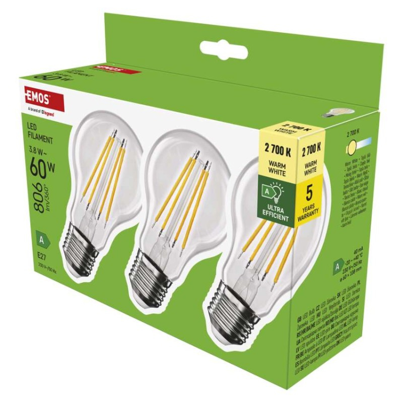 LED Bulb Filament A60 A CLASS/ E27 / 3.8 W (60 W) / 806 lm / warm white [1]
