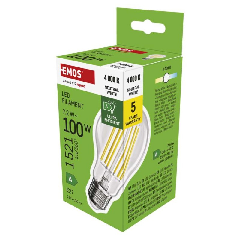 LED Bulb Filament A60 A CLASS / E27 / 7.2 W (100 W) / 1521 lm / neutral white [2]