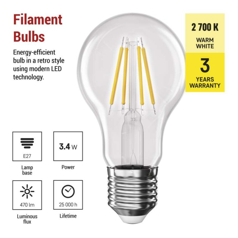 LED Bulb Filament A60 / E27 / 3.4 W (40 W) / 470 lm / Warm white [3]