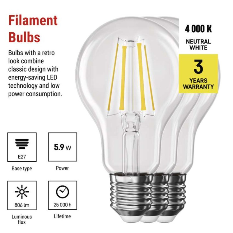 LED Bulb Filament A60 / E27 / 5,9 W (60 W) / 806 lm / Neutral white [3]