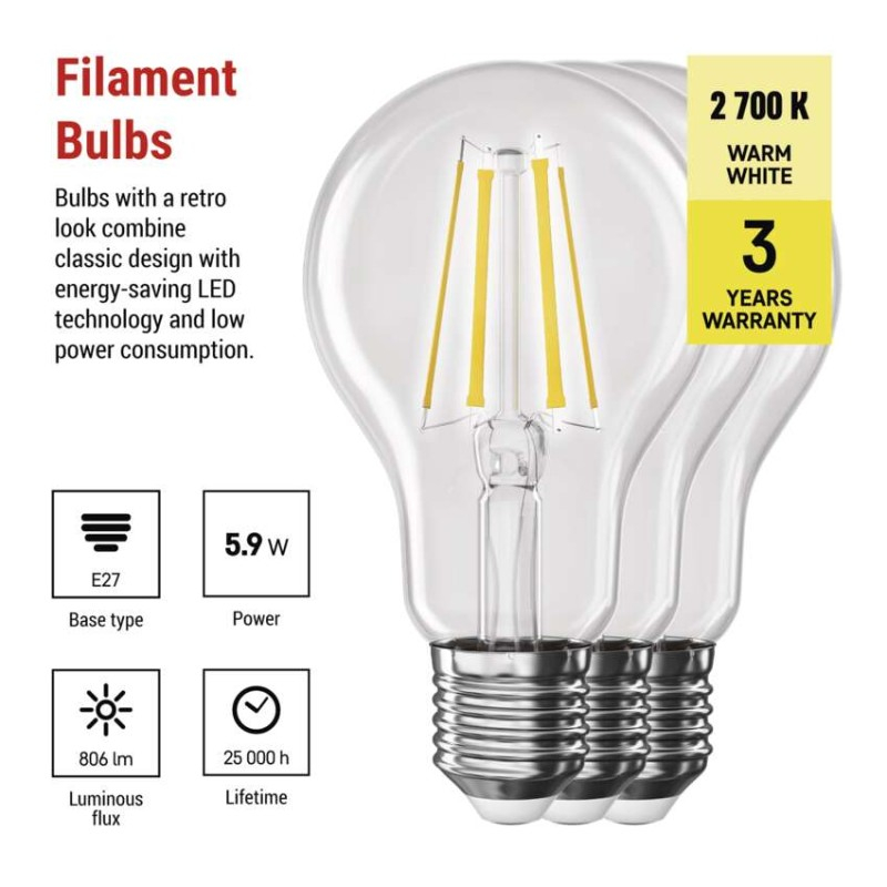 LED Bulb Filament A60 / E27 / 5,9 W (60 W) / 806 lm / Warm white [3]
