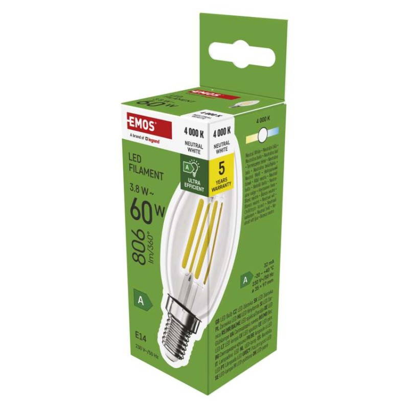 LED Bulb Filament Candle A CLASS/ E14 / 3,8 W (60 W) / 806 lm / neutral white [2]