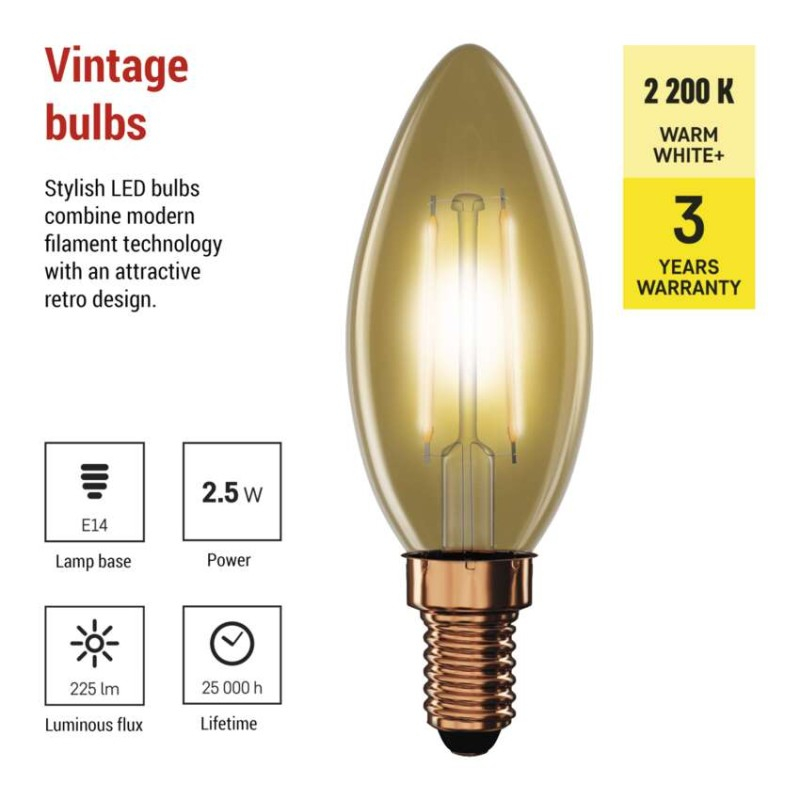 LED Bulb Vintage Candle / E14 / 2.5 W (20 W) / 225 lm / Warm white [3]