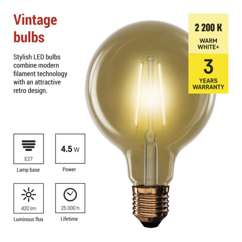 LED Bulb Vintage G95 / E27 / 4.5 W (40 W) / 420 lm / Warm white [3]