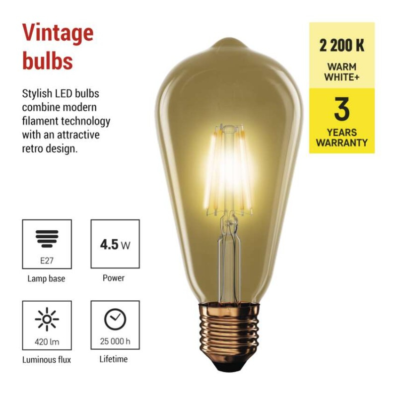 LED Bulb Vintage ST64 / E27 / 4.5 W (40 W) / 420 lm / Warm white [3]