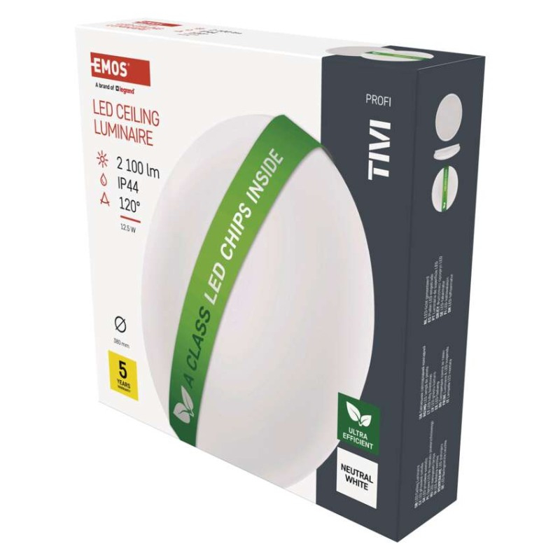 LED ceiling luminaire TIVI, A CLASS, round white 12.5W, IP44, Neutral White [1]