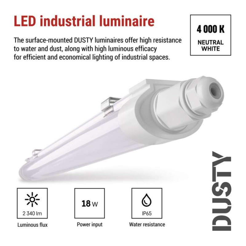 LED dustproof luminaire DUSTY 18W neutral white, IP65, 2340 lm [3]