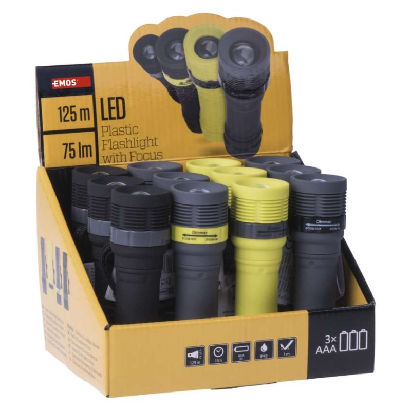 LED Flashlight, 75 lm, 3× AAA, Focus 12 pcs, display box [3]