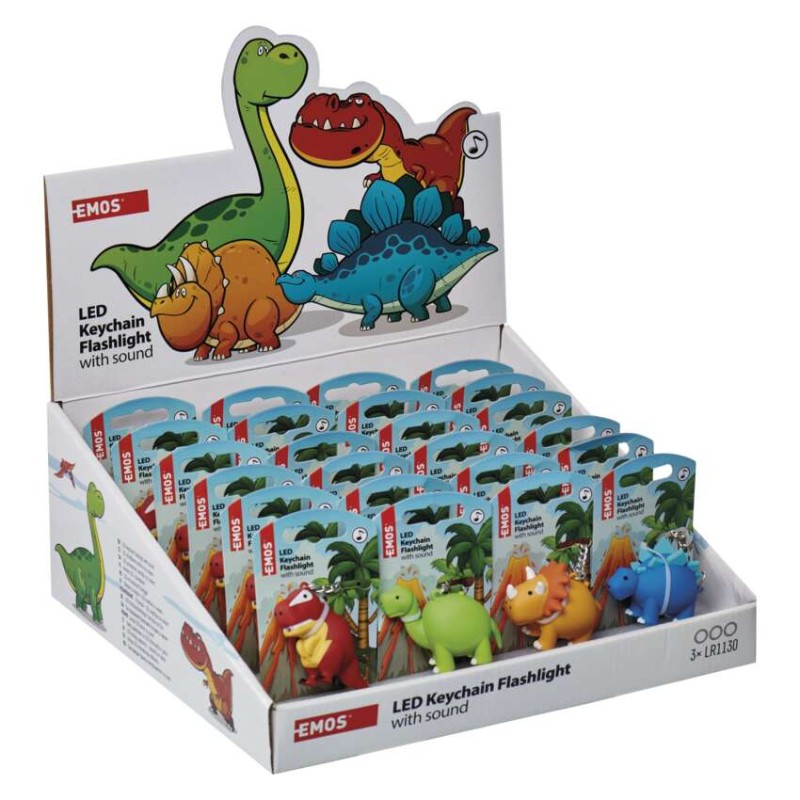LED Flashlight/Keychain, dinosaurs with sound, 3× LR54 24 pcs, display box [3]