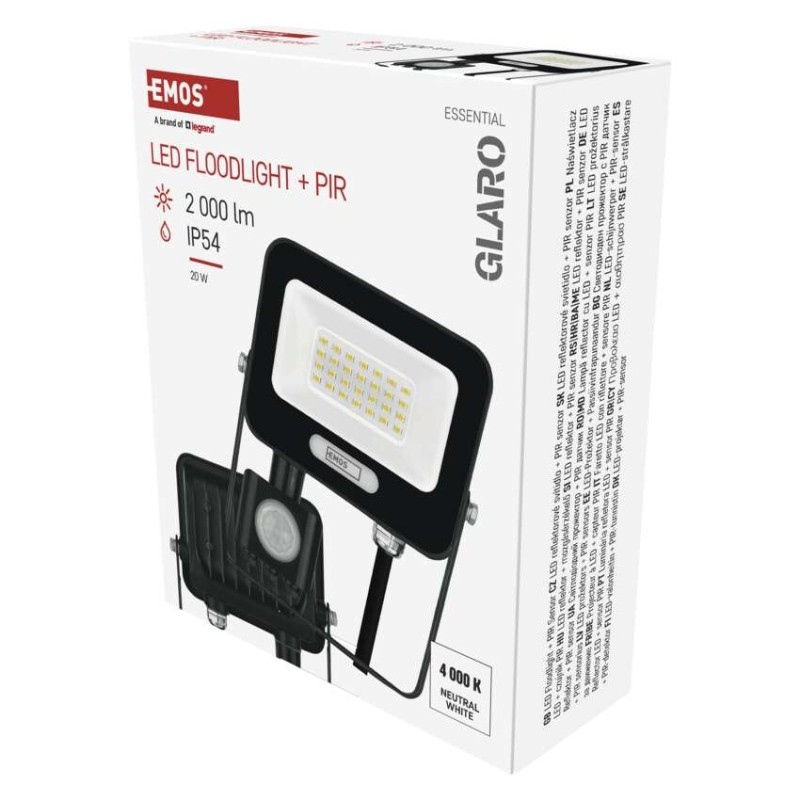 LED floodlight GLARO with motion sensor, 20 W, black, IP54, 2000 lm, neutral white [2]