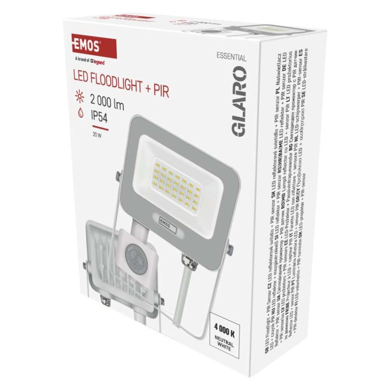 LED floodlight GLARO with motion sensor, 20 W, white, IP54, 2000 lm, neutral white [2]