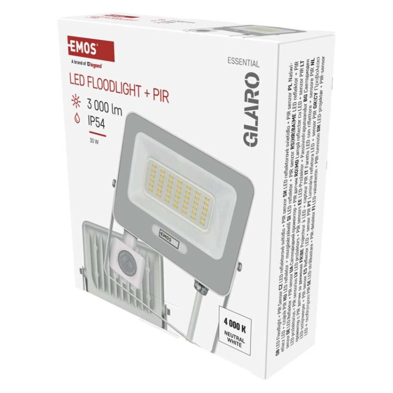 LED floodlight GLARO with motion sensor, 30 W, white, IP54, 3000 lm, neutral white [2]