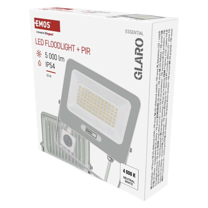 LED floodlight GLARO with motion sensor, 50 W, white, IP54, 5000 lm, neutral white [2]