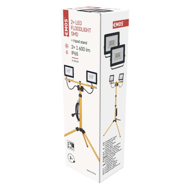 LED Floodlight HOBBY SLIM 2× 20.5W + tripod, yellow, neutral white [1]