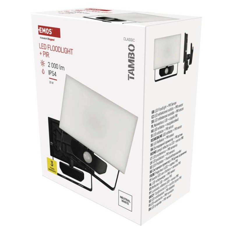 LED Floodlight TAMBO with motion sensor, 20 W, 2000 lm, black [1]