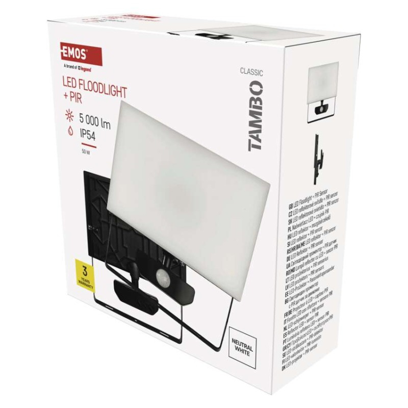 LED Floodlight TAMBO with motion sensor, 50 W, 5000 lm, black [1]