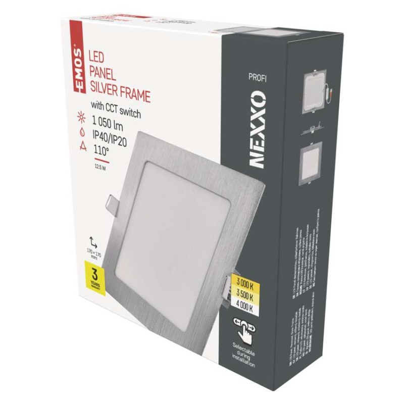 LED recessed luminaire NEXXO, square, silver, 12.5W, with change CCT [1]