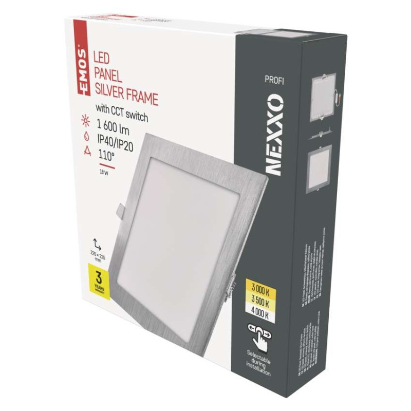LED recessed luminaire NEXXO, square, silver, 18W, with change CCT [1]