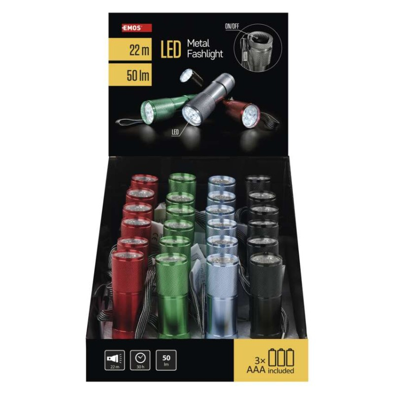 Metal LED Flashlight, 9× LED, 3× AAA, 24 pcs, display box [2]
