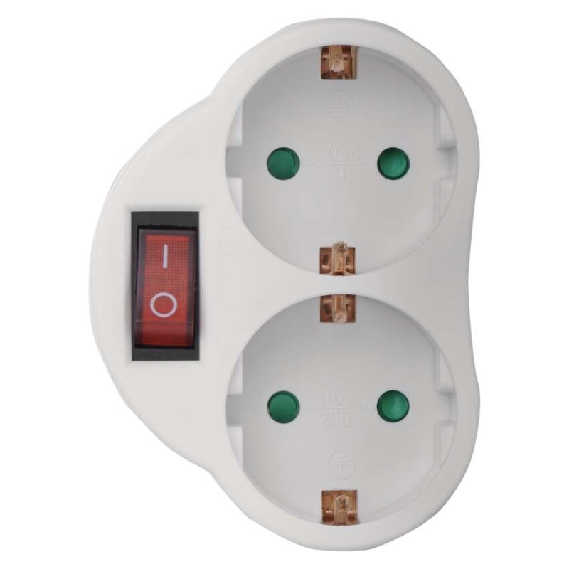 Multiple Socket SCHUKO 2× round with switch, white [2]