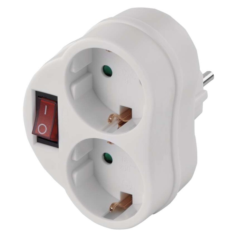 Multiple Socket SCHUKO 2× round with switch, white [1]