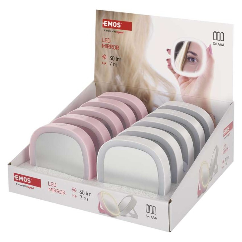 Pocket cosmetic mirror with LED light, 10 pcs, display box [1]