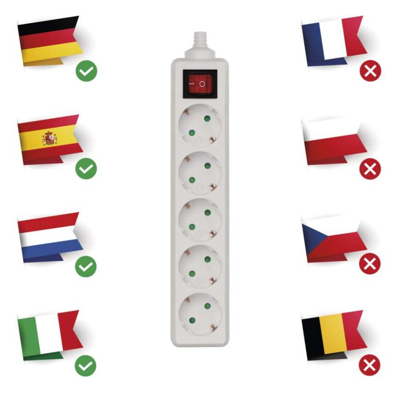 Power Strip without cable 5 sockets + Switch SCHUKO [2]